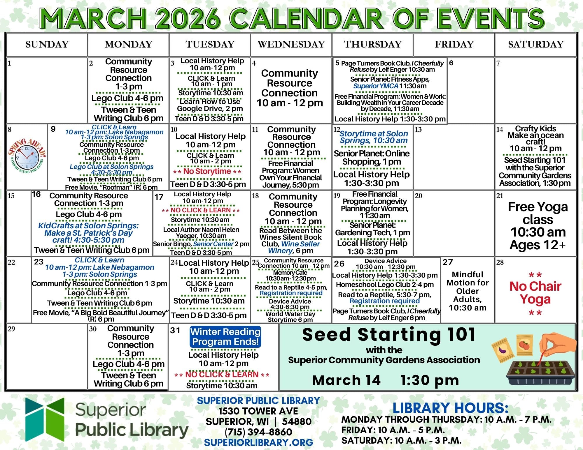 March 2026 Calendar of Events