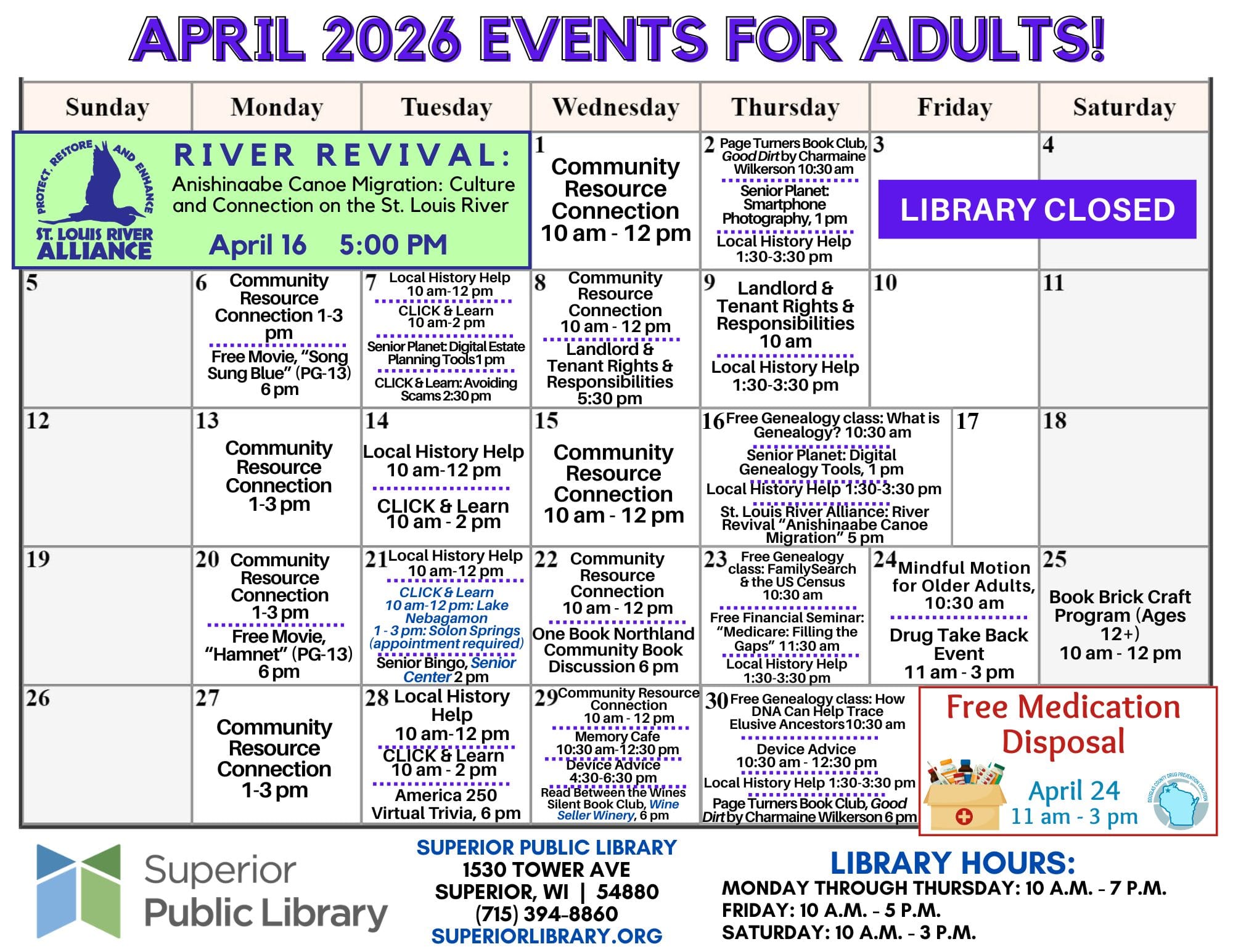 April 2026 Calendar of Events